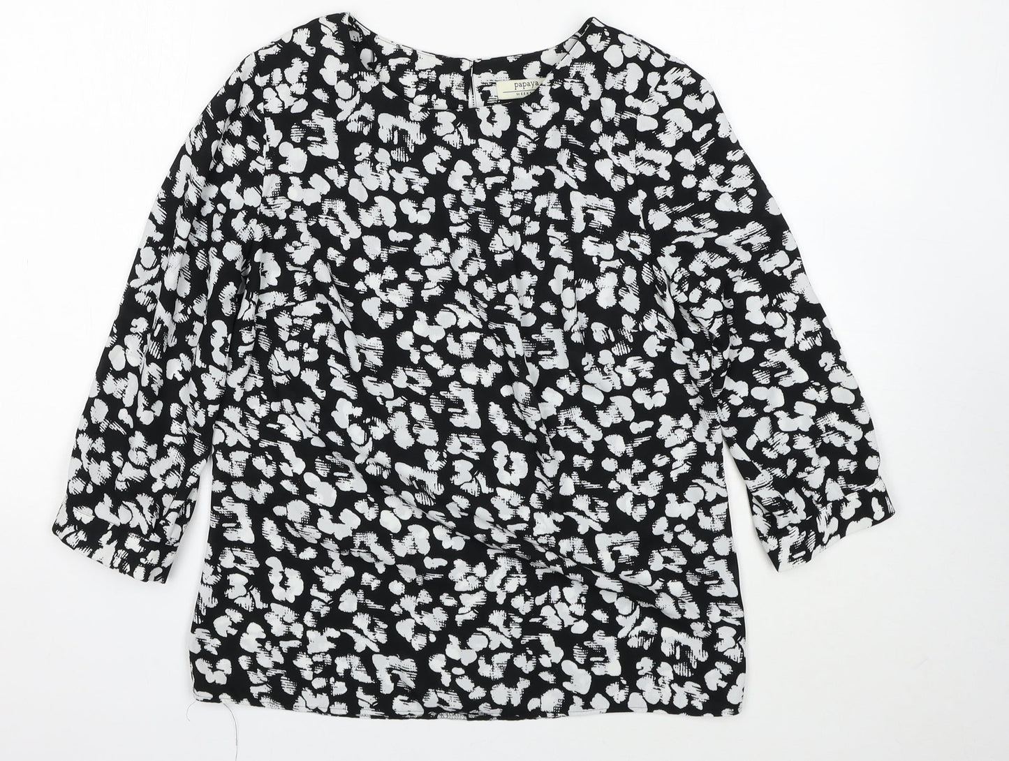 Papaya Womens Black Geometric Polyester Basic Blouse Size 10 Round Neck