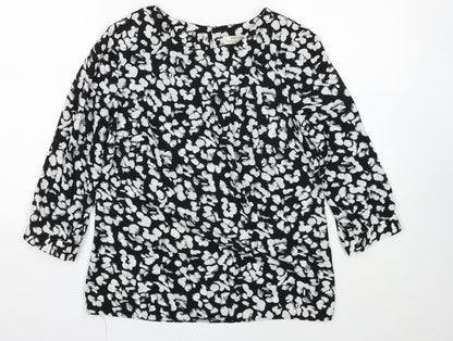 Papaya Womens Black Geometric Polyester Basic Blouse Size 10 Round Neck