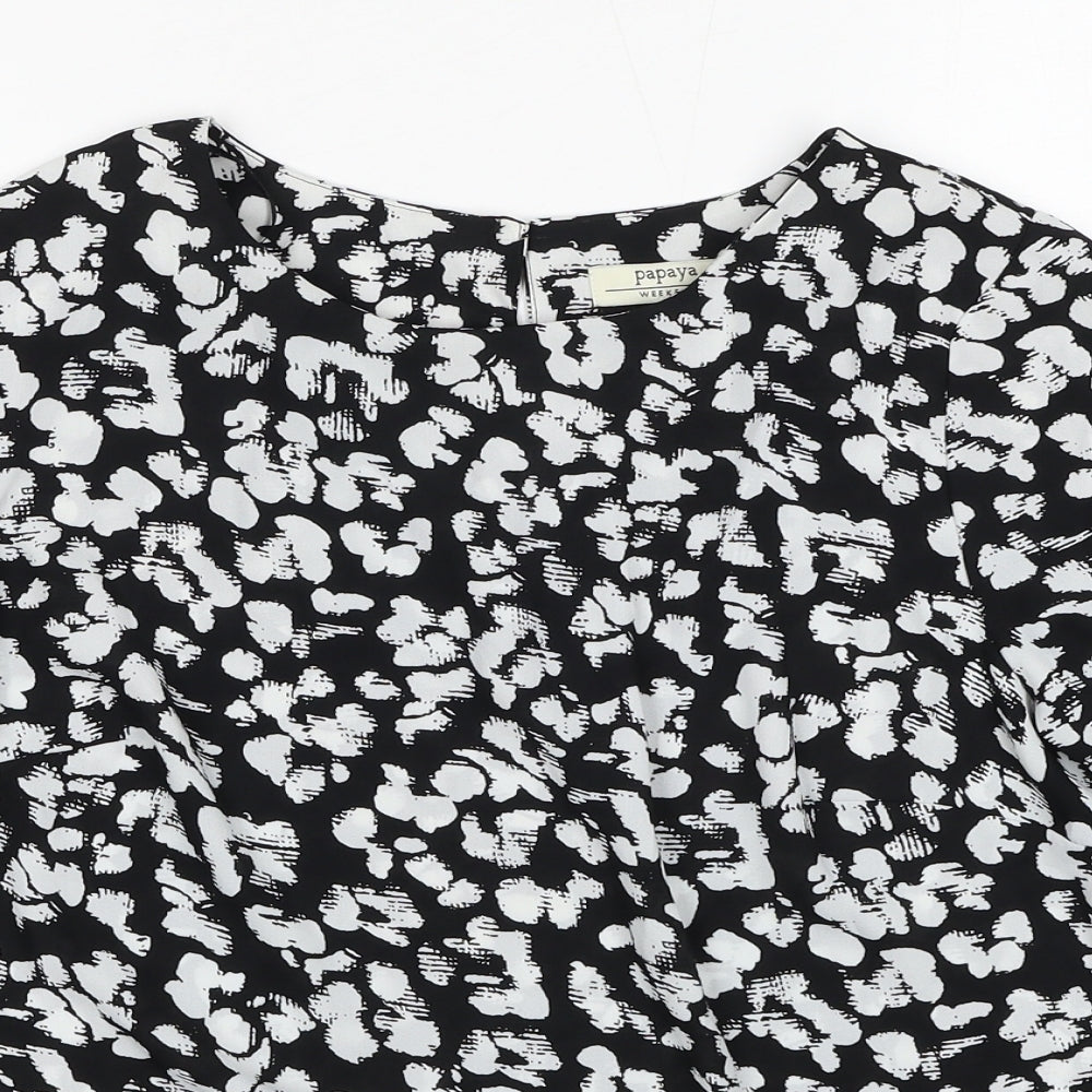 Papaya Womens Black Geometric Polyester Basic Blouse Size 10 Round Neck