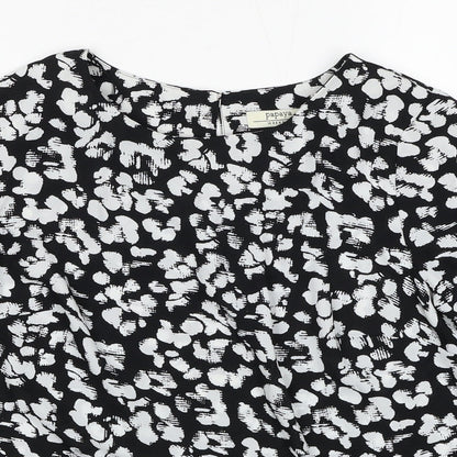 Papaya Womens Black Geometric Polyester Basic Blouse Size 10 Round Neck