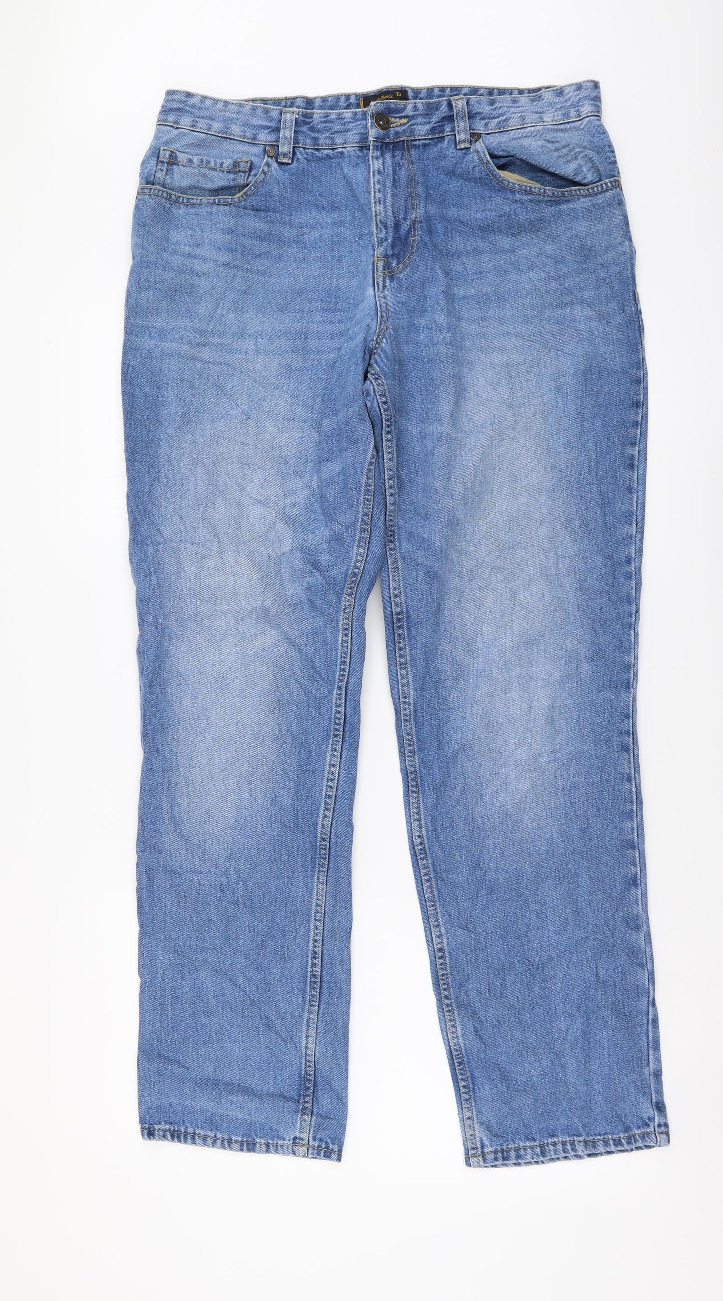 TU Mens Blue Cotton Straight Jeans Size 34 in L32 in Regular Button