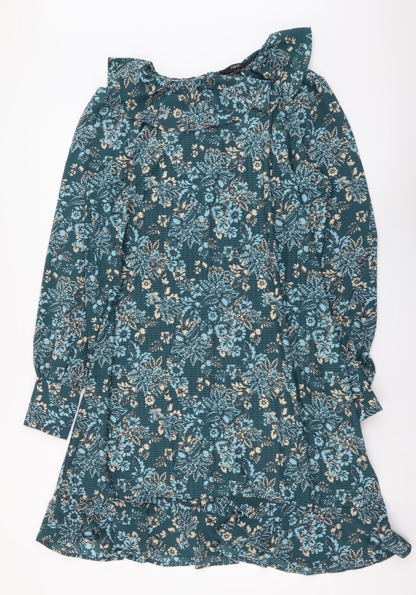 NEXT Womens Blue Floral Polyester A-Line Size 12 Collared Pullover