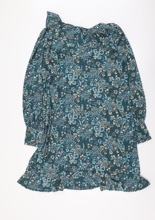 NEXT Womens Blue Floral Polyester A-Line Size 12 Collared Pullover