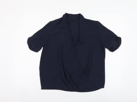 Topshop Womens Blue Polyester Basic Blouse Size 8 V-Neck