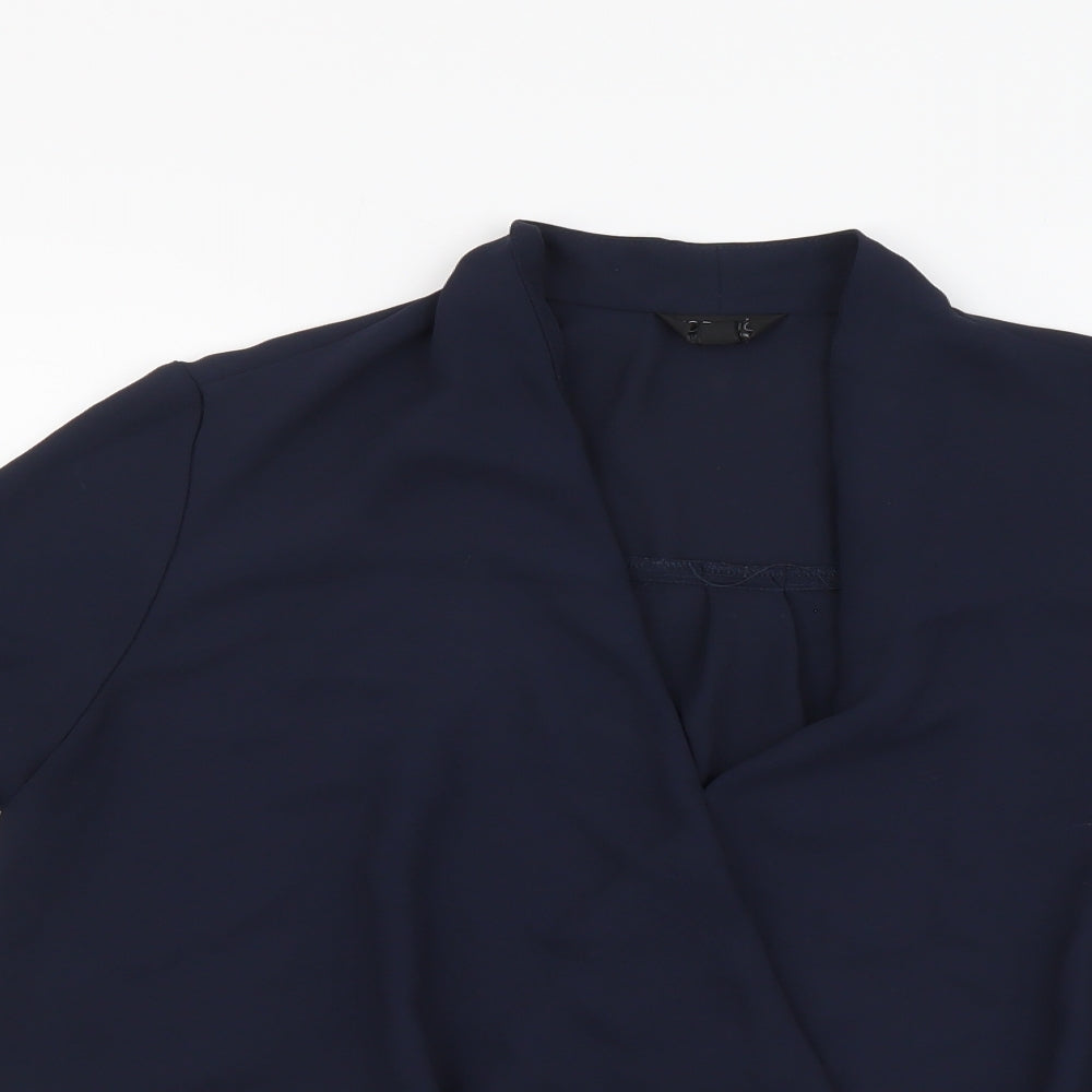 Topshop Womens Blue Polyester Basic Blouse Size 8 V-Neck