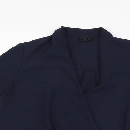Topshop Womens Blue Polyester Basic Blouse Size 8 V-Neck