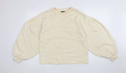 Zara Womens Ivory Cotton Pullover Sweatshirt Size S Pullover - Balloon Sleeves