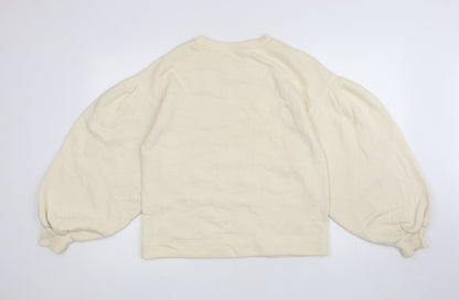 Zara Womens Ivory Cotton Pullover Sweatshirt Size S Pullover - Balloon Sleeves