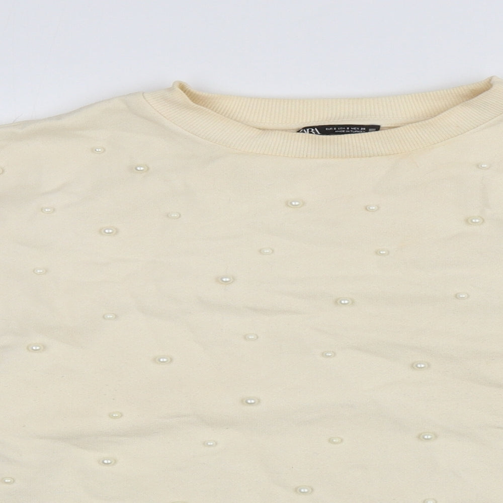 Zara Womens Ivory Cotton Pullover Sweatshirt Size S Pullover - Balloon Sleeves