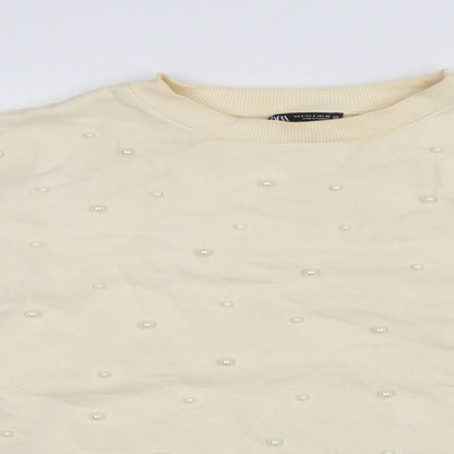 Zara Womens Ivory Cotton Pullover Sweatshirt Size S Pullover - Balloon Sleeves