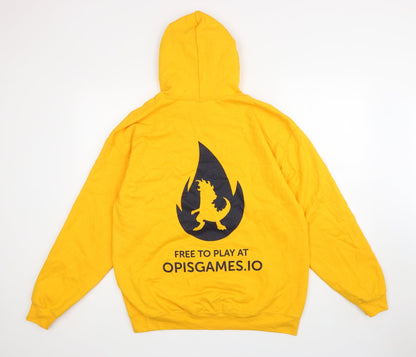 Mens UK Size L Gildan Yellow Pullover Hoodie