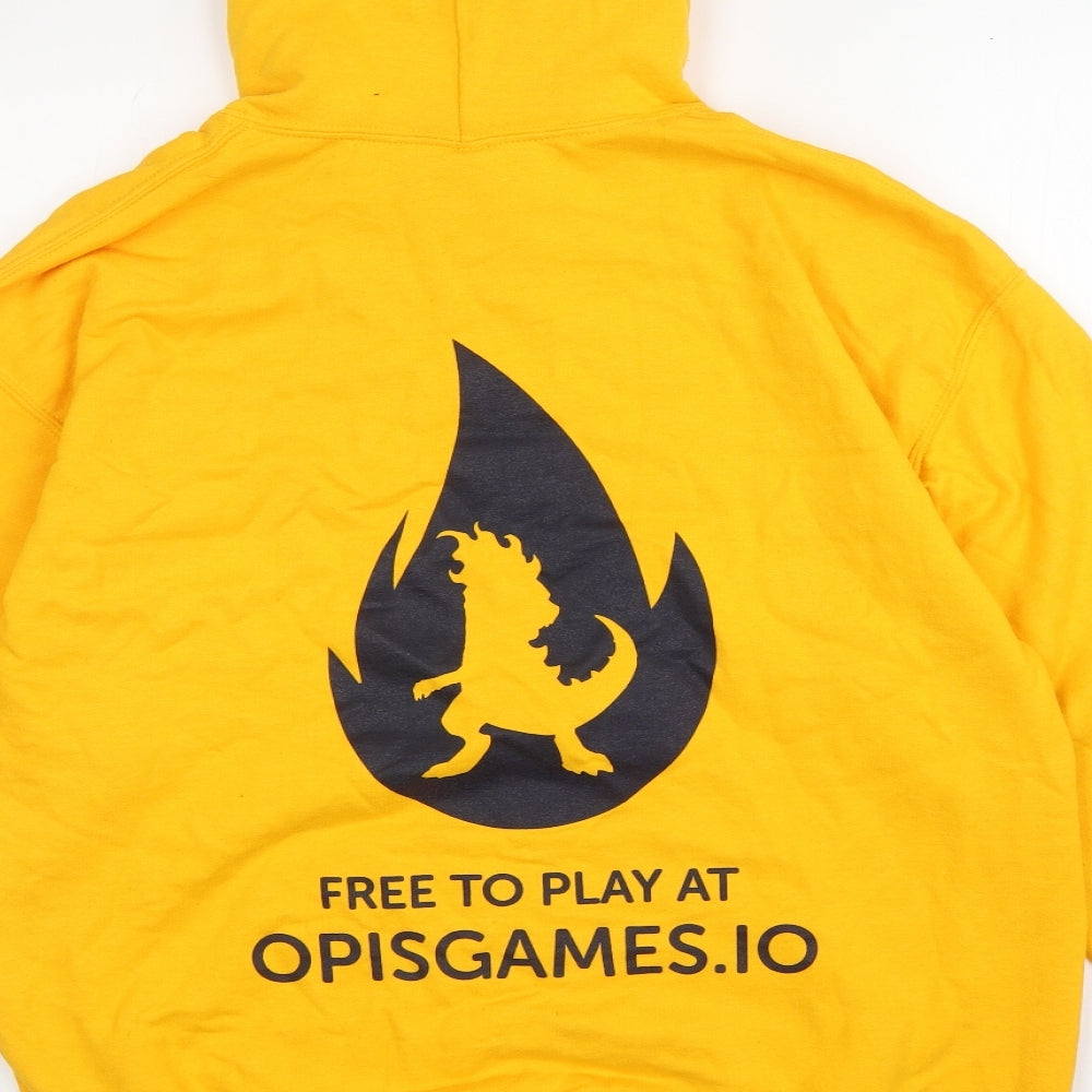 Mens UK Size L Gildan Yellow Pullover Hoodie
