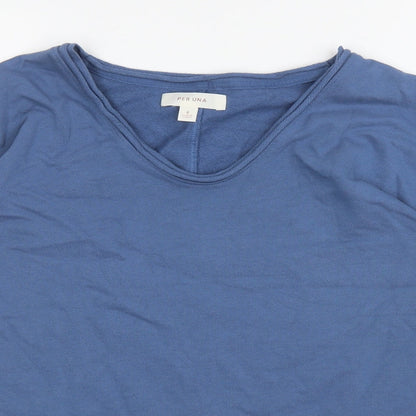 Per Una Womens Blue Scoop Neck Cotton Pullover Jumper Size 8