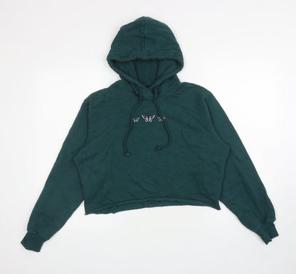 Hollister Womens Green Cotton Pullover Hoodie Size XS Pullover - Cropped, Butterflies