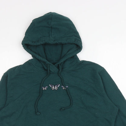 Hollister Womens Green Cotton Pullover Hoodie Size XS Pullover - Cropped, Butterflies