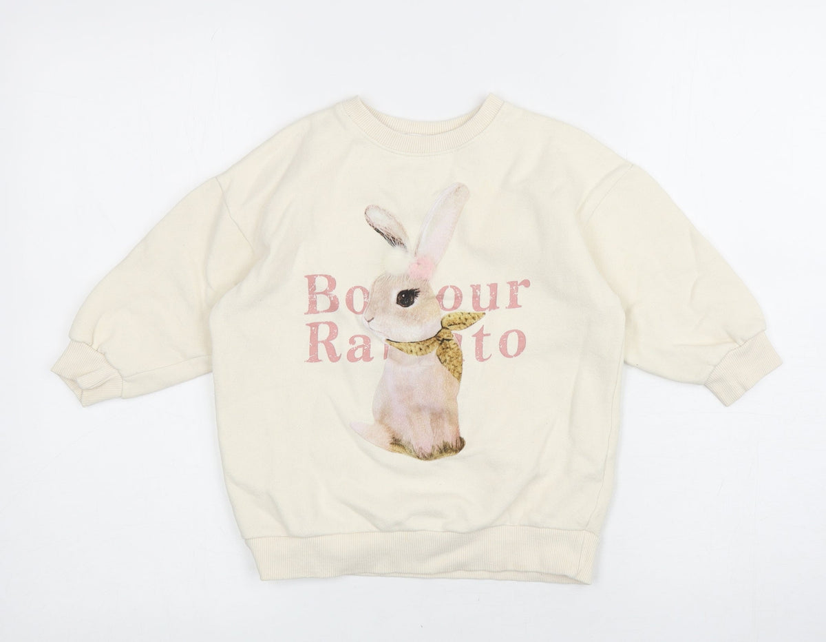 Boboyarn Girls Ivory Polyester Pullover Sweatshirt Size 7 Years Pullover - Rabbit