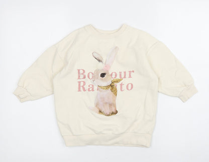 Boboyarn Girls Ivory Polyester Pullover Sweatshirt Size 7 Years Pullover - Rabbit