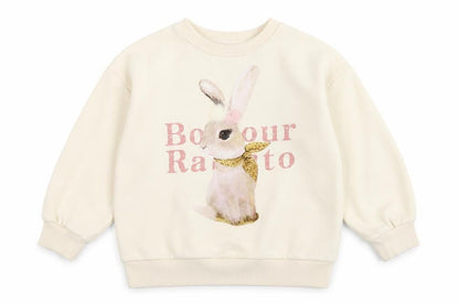 Boboyarn Girls Ivory Polyester Pullover Sweatshirt Size 7 Years Pullover - Rabbit