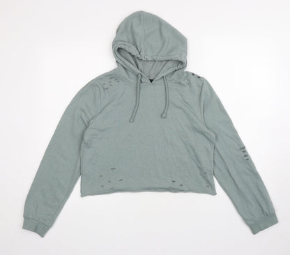 Atmosphere Womens Green Cotton Pullover Hoodie Size 10 Pullover - Ripped detail, Cropped
