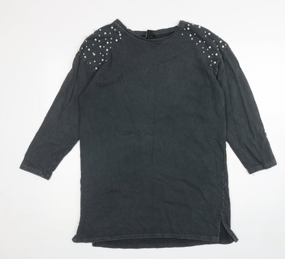 New Look Womens Grey Cotton Tunic Sweatshirt Size 10 Pullover - Embellished Shoulders