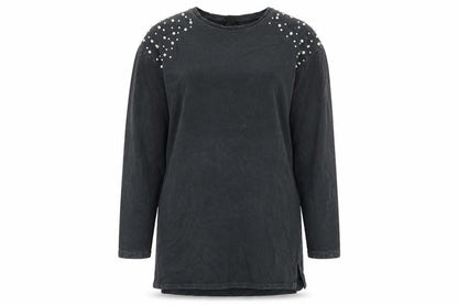 New Look Womens Grey Cotton Tunic Sweatshirt Size 10 Pullover - Embellished Shoulders