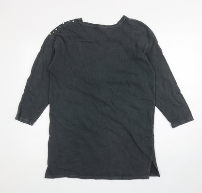 New Look Womens Grey Cotton Tunic Sweatshirt Size 10 Pullover - Embellished Shoulders