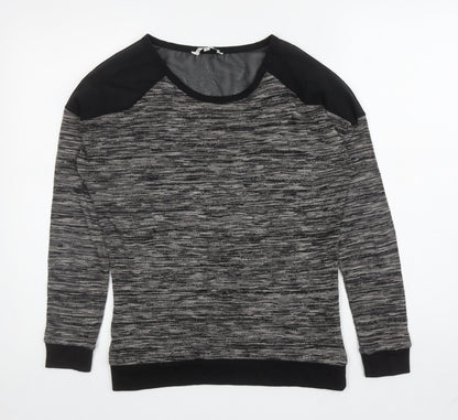 New Look Womens Grey Striped Cotton Pullover Sweatshirt Size 8 Pullover