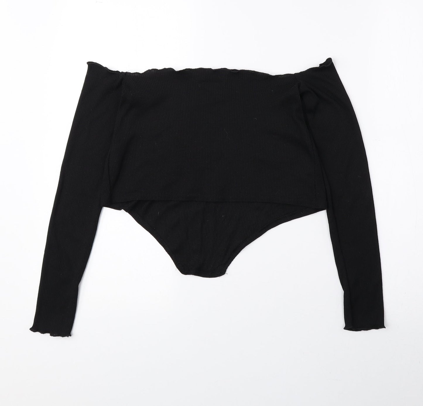 PRETTYLITTLETHING Womens Black Polyester Cropped Blouse Size 8 Off the Shoulder