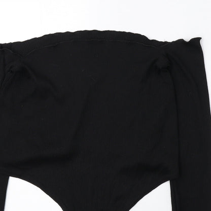 PRETTYLITTLETHING Womens Black Polyester Cropped Blouse Size 8 Off the Shoulder