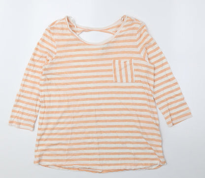TU Womens Orange Striped 100% Cotton Basic Blouse Size 10 Round Neck