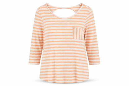 TU Womens Orange Striped 100% Cotton Basic Blouse Size 10 Round Neck