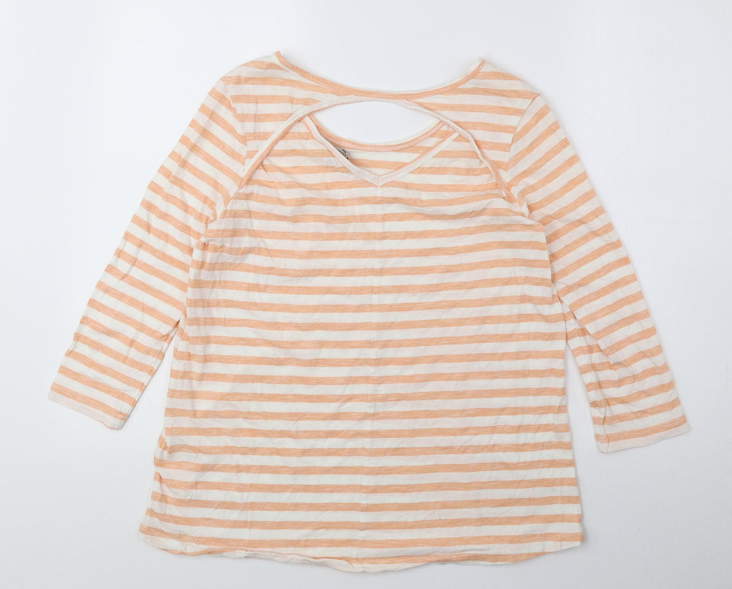 TU Womens Orange Striped 100% Cotton Basic Blouse Size 10 Round Neck
