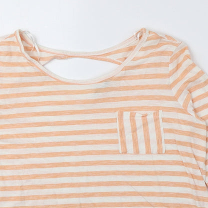 TU Womens Orange Striped 100% Cotton Basic Blouse Size 10 Round Neck