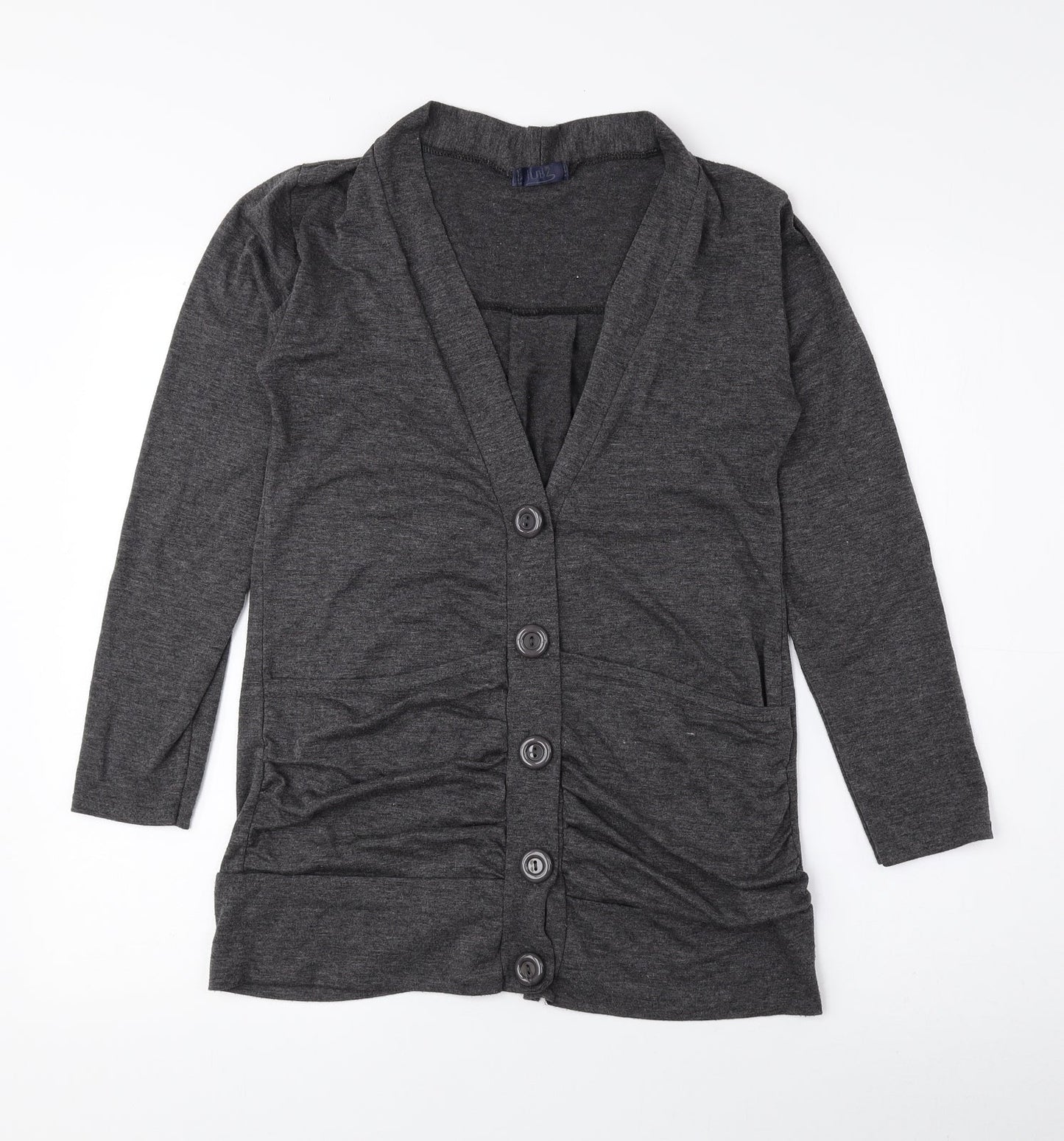 JUBZ Womens Grey V-Neck Viscose Cardigan Jumper Size M - Ruched