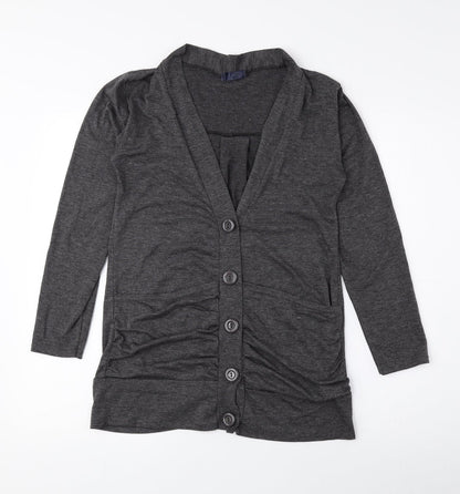 JUBZ Womens Grey V-Neck Viscose Cardigan Jumper Size M - Ruched