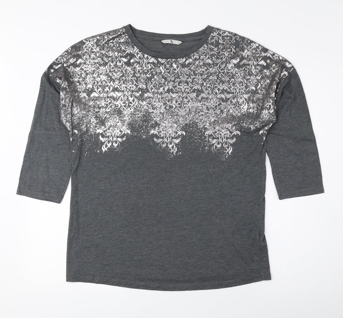 TU Womens Grey Cotton Basic Blouse Size 12 Round Neck