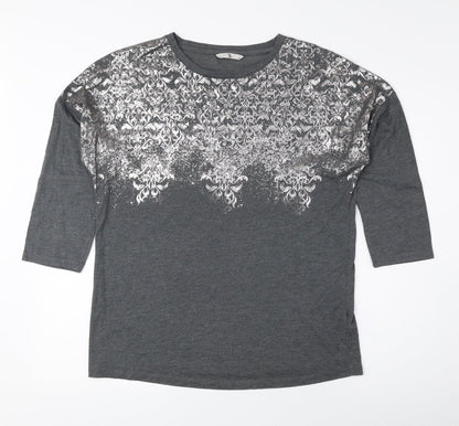 TU Womens Grey Cotton Basic Blouse Size 12 Round Neck