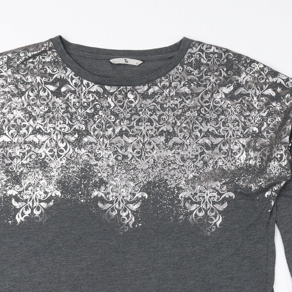 TU Womens Grey Cotton Basic Blouse Size 12 Round Neck