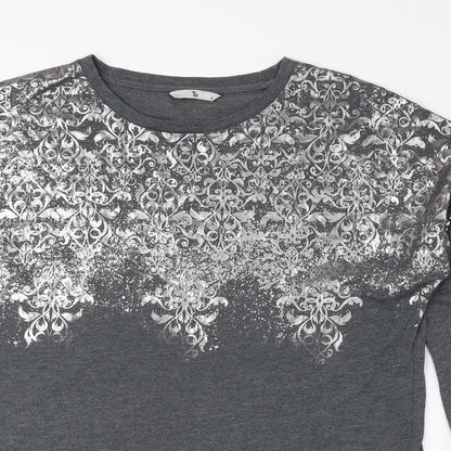 TU Womens Grey Cotton Basic Blouse Size 12 Round Neck