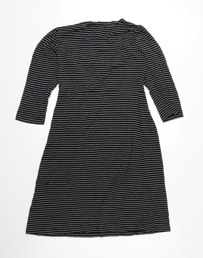 H&M Womens Black Striped Rayon T-Shirt Dress Size 8 Scoop Neck Pullover