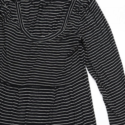 H&M Womens Black Striped Rayon T-Shirt Dress Size 8 Scoop Neck Pullover