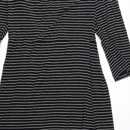 H&M Womens Black Striped Rayon T-Shirt Dress Size 8 Scoop Neck Pullover