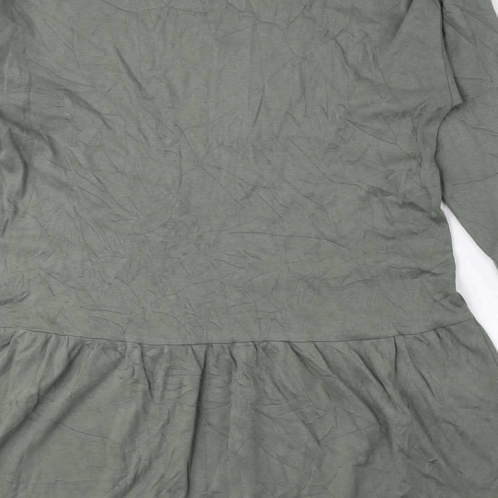 George Womens Green Cotton Basic Blouse Size S Round Neck