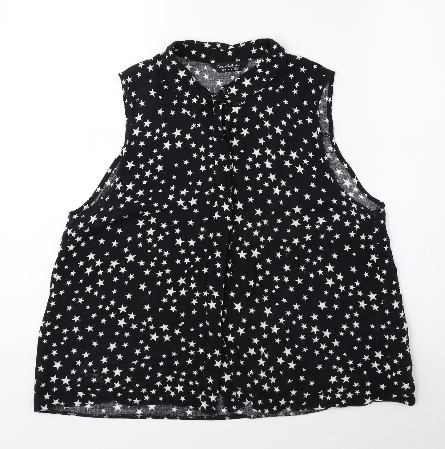 Miss Selfridge Womens Black Geometric Viscose Basic Tank Size 10 Collared