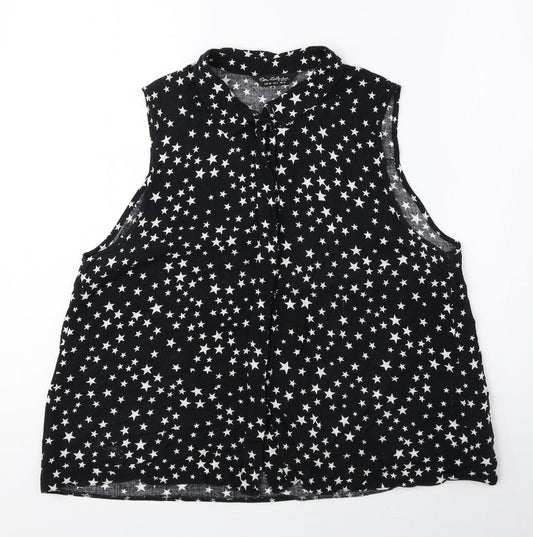 Miss Selfridge Womens Black Geometric Viscose Basic Tank Size 10 Collared