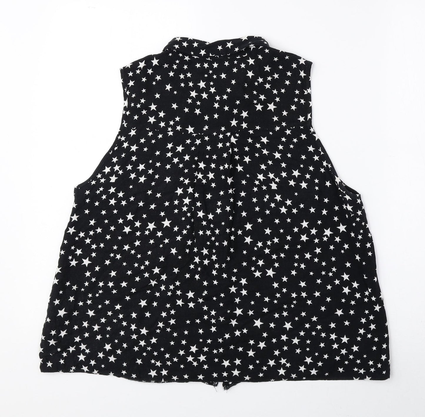 Miss Selfridge Womens Black Geometric Viscose Basic Tank Size 10 Collared