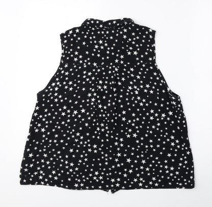Miss Selfridge Womens Black Geometric Viscose Basic Tank Size 10 Collared