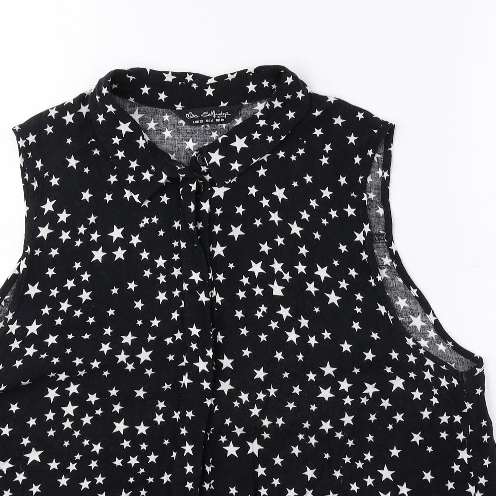 Miss Selfridge Womens Black Geometric Viscose Basic Tank Size 10 Collared