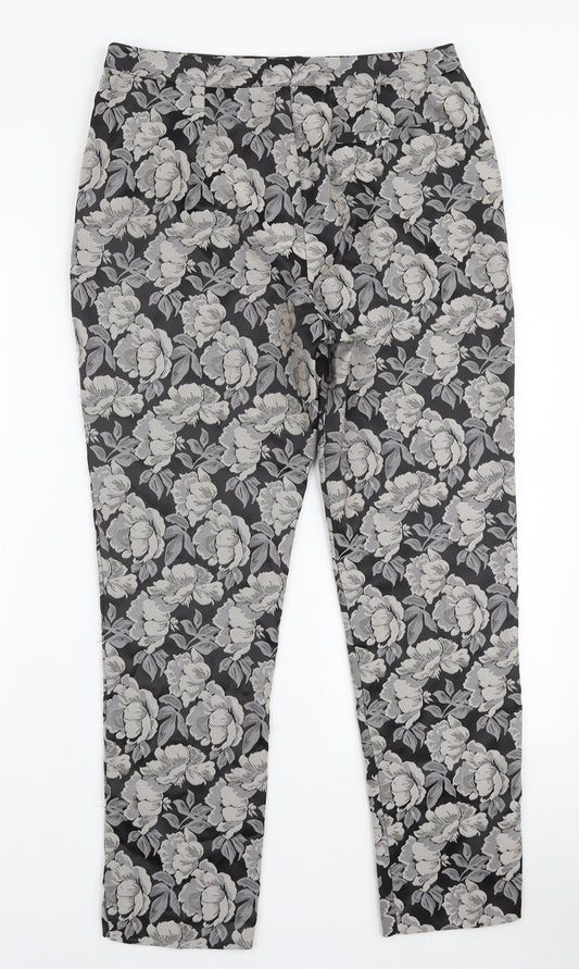 TU Womens Grey Floral Polyester Trousers Size 10 L26 in Regular Zip