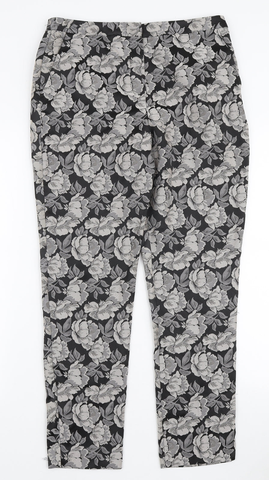 TU Womens Grey Floral Polyester Trousers Size 10 L26 in Regular Zip